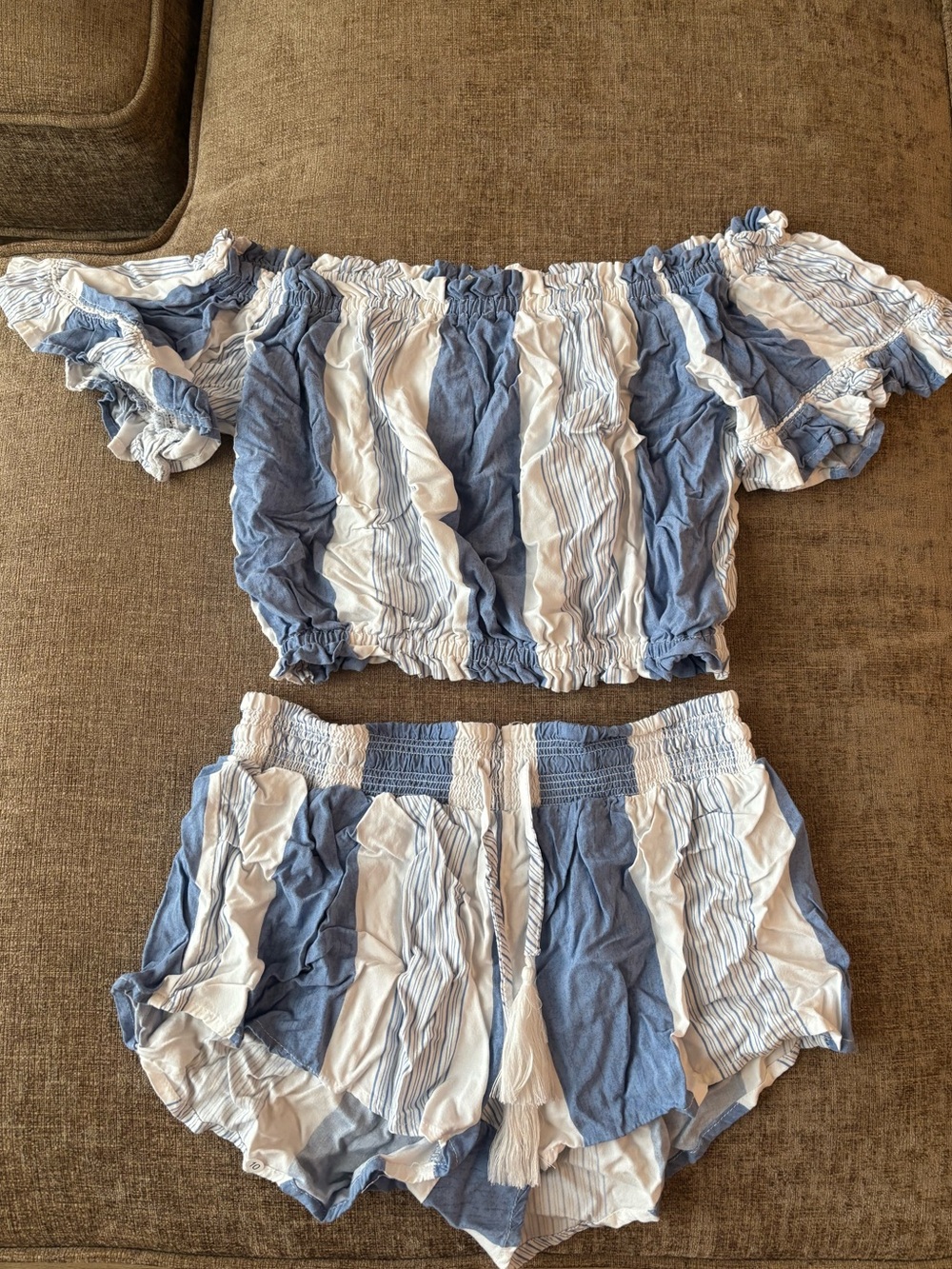 Ocean Drive Blue and White Striped Smocked Waist Top and Skirt Set